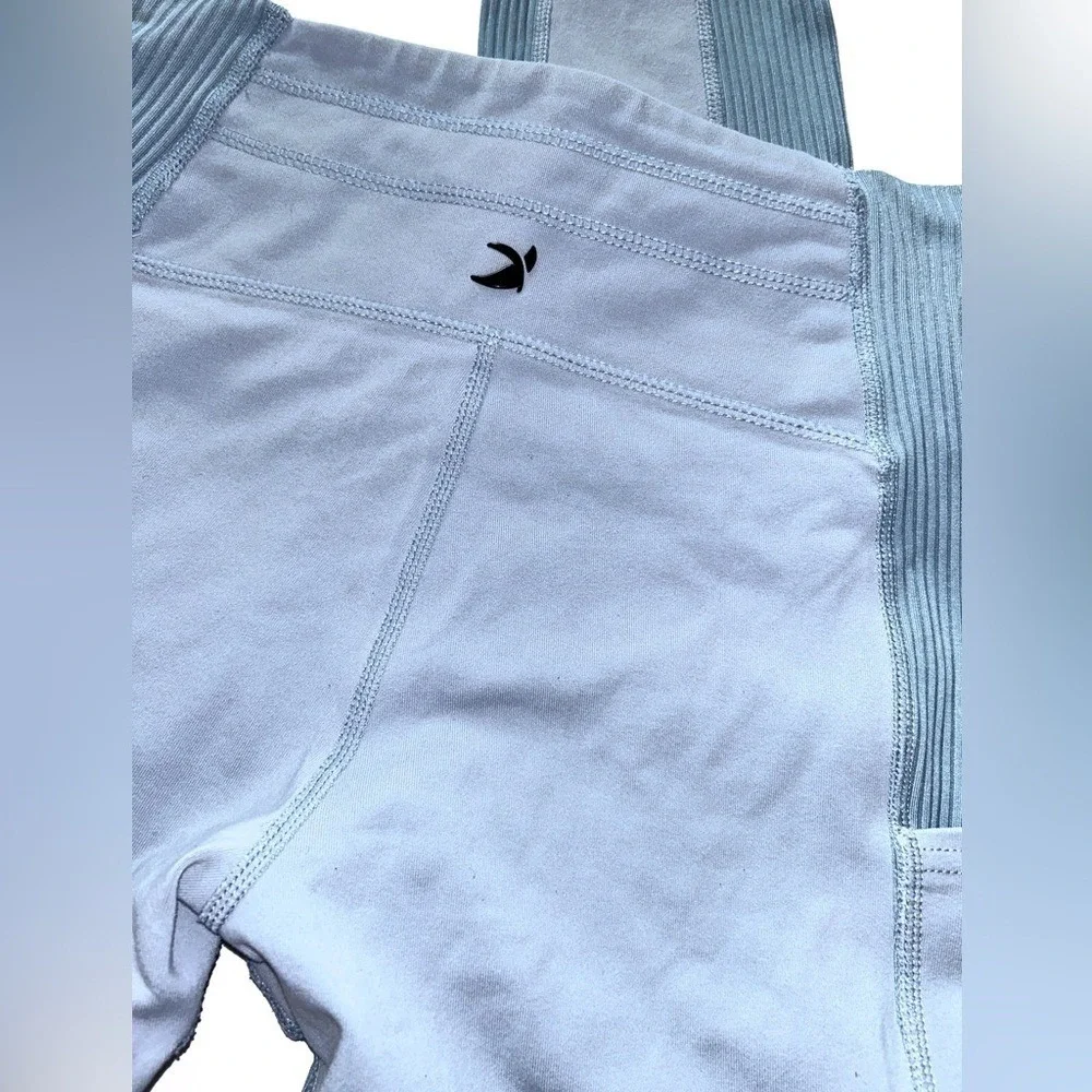 Glyder XS High-Waisted‎ Ice Blue Shape Leggings Joggers Pockets Ribbed Panels